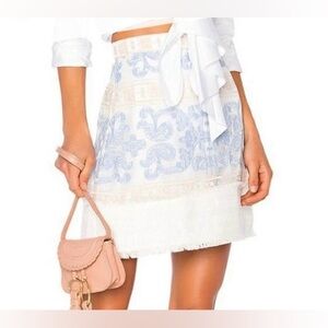 Alexis | ENZEL Mini Skirt Mediterranean White/Blue Embroidery Size S